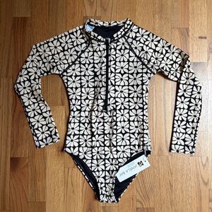 Girls Black and Cream Long Sleeve Swimsuit